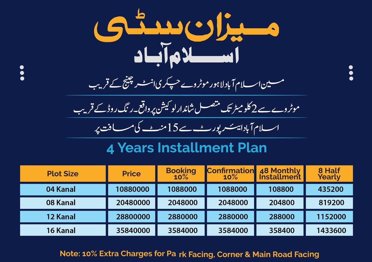 payment plan form houses meezan city islamabad
